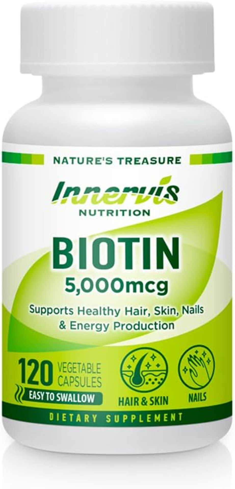 Biotin 5,000Mcg  120 Veggie Capsules For Hair, Skin & Nails  Easy-To-Swallow, Vegetarian, Non-Gmo  120-Day Supply  Made In Usa