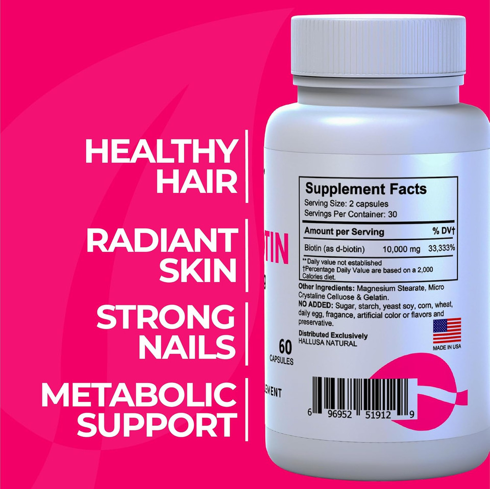 Biotin Capsules 10,000 Mcg Healthy Hair, Skin & Nails - Pastillas Para La Caída Del Cabello - Crecimiento Del Cabello  Crecimiento De La Barba - Alopecia Y Calvicie - 60 Capsules