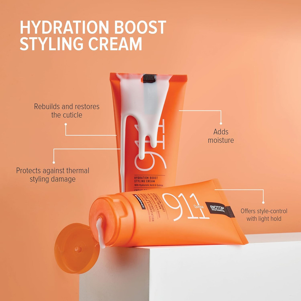 Biotop Professional 911 Quinoa Hydrating Styling Cream - Made With Quinoa And Hyaluronic Acid - Moisturizing And Smoothing For Frizz Control And Hair Styling - (6.08 Oz/180 Ml)