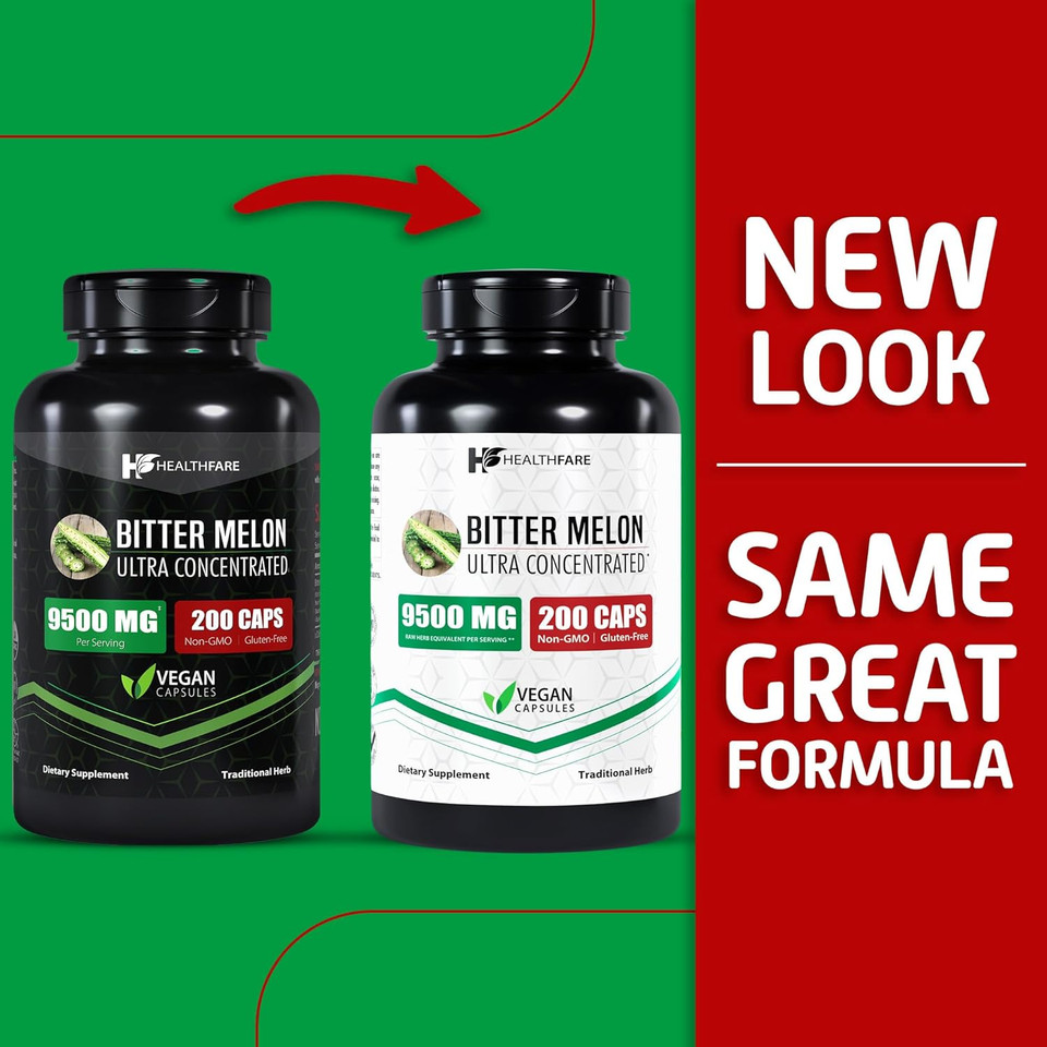 Bitter Melon Extract Capsules, 9500Mg | 200 Veg Capsules | Extra Strength | Non-Gmo | Gluten-Free