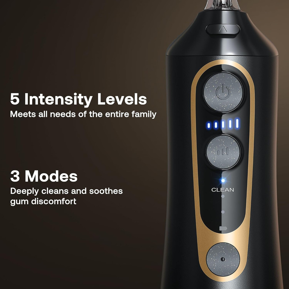 Bitvae C6 Water Dental Flosser Teeth Pick, Cordless Flosser For Travel With 6 Jet Tips, 3 Modes 5 Intensities, Ipx7 Waterproof Portable & Rechargeable Oral Irrigator Cleaner, Black