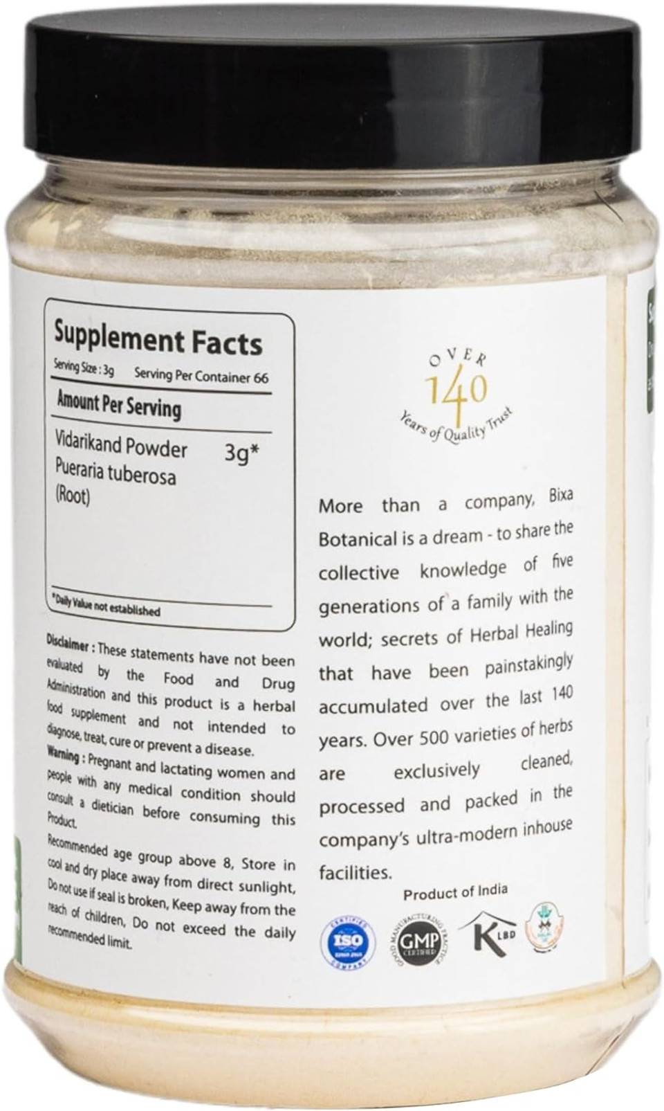 Bixa Botanical Indian Kudzu Root Powder (Pueraria Tuberosa/Vidarikand) Ayurvedic Natural Herbal Supplement - 7 Oz (200G)