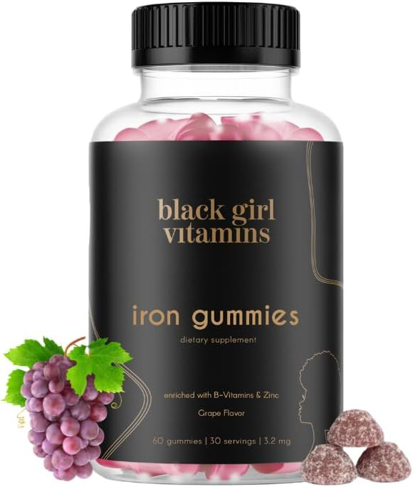 Black Girl Vitamins - Iron Gummies (20 Mg), Supports Iron Deficiency & Anemia, Gluten-Free, Gelatin Free, Made In The Usa (Grape, 60 Count) 30 Day Supply