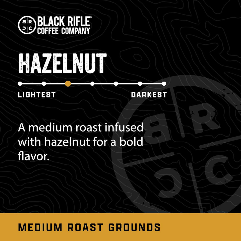 Black Rifle Coffee Company Ground Coffee Medium Roast - Roasted Blend Made From Pure Arabica Beans - Colombian & Brazilian Beans - Veteran Founded & American Made (Hazelnut, 12Oz Bag)