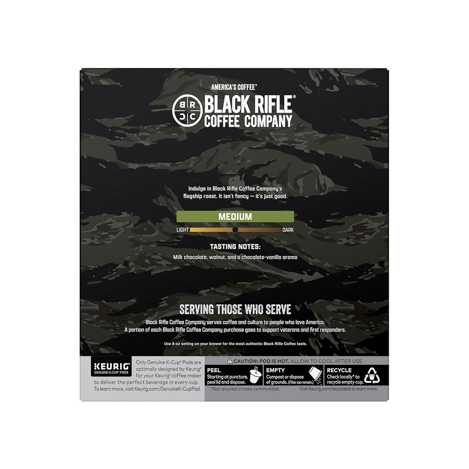 Black Rifle Coffee Company Medium Roast K Cups - Single Serve K Cups Coffee Pods - Kcup Pods Compatible With Keurig 1.0 & 2.0 - Made From Arabica Beans (Just Black, 32 Count)