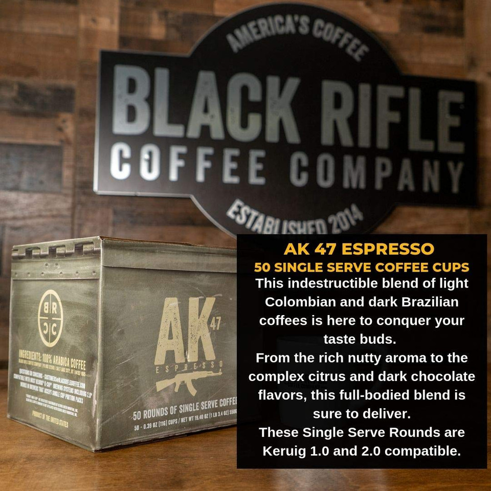 Black Rifle Coffee Company Medium Roast K Cups - Single Serve K Cups Coffee Pods - Kcup Pods Compatible With Keurig 1.0 & 2.0 - Made From Pure Arabica Beans (Ak Espresso, 50 Count)