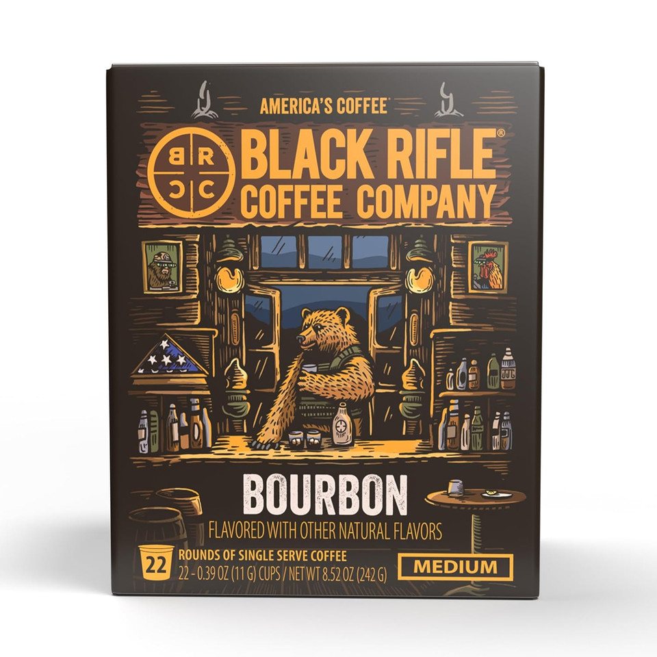 Black Rifle Coffee Company Medium Roast K Cups - Single Serve K Cups Coffee Pods - Kcup Pods Compatible With Keurig 1.0 & 2.0 - Made From Pure Arabica Beans (Bourbon, 22 Count)