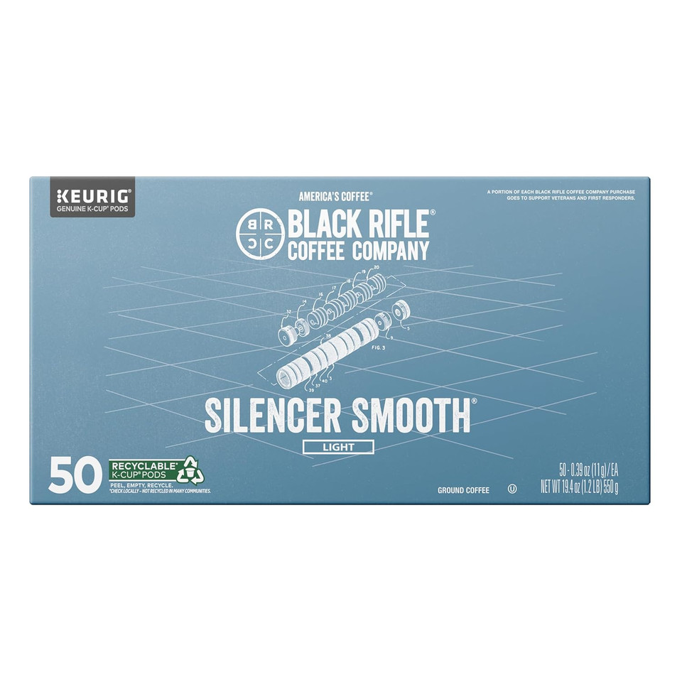 Black Rifle Coffee Company Silencer Smooth, Light Roast K Cups, 50 Single Serve Coffee Pods