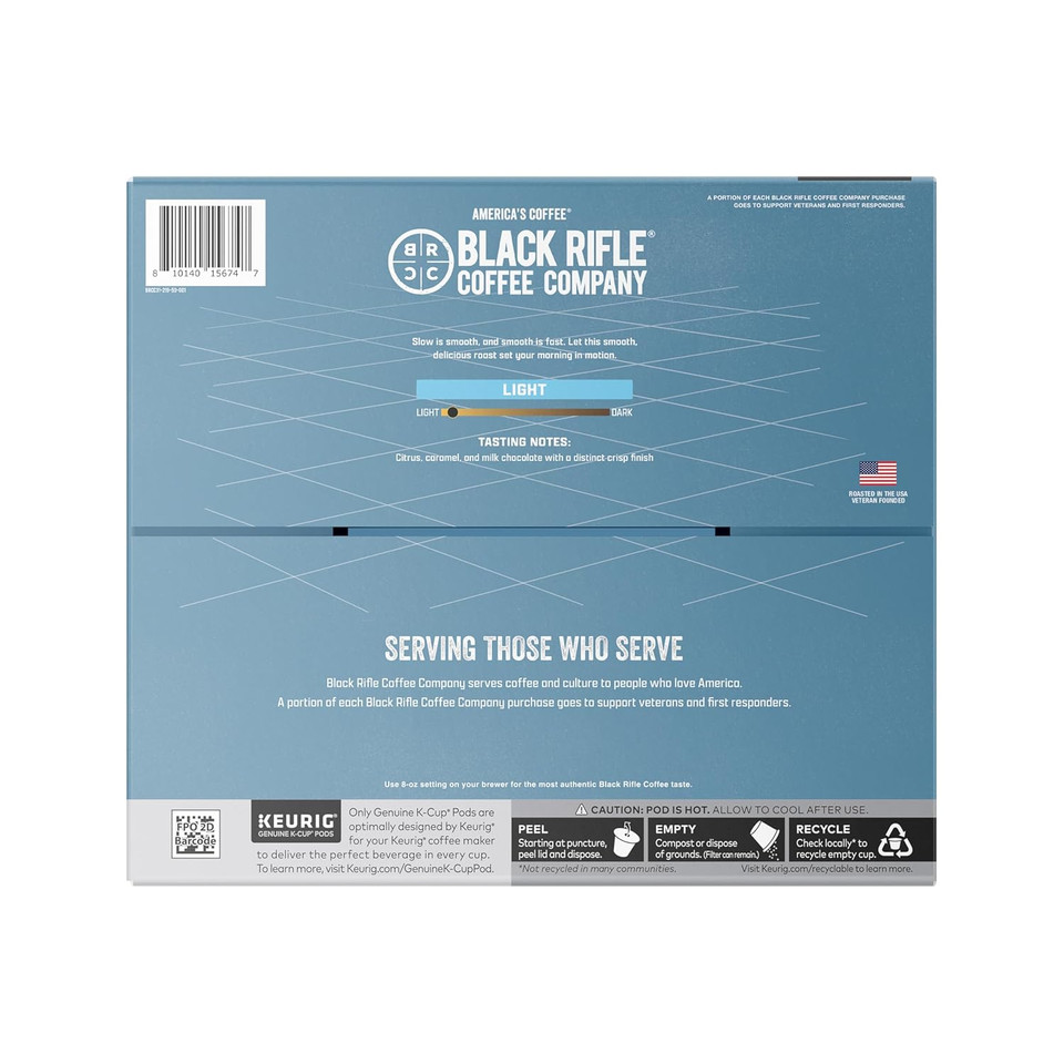 Black Rifle Coffee Company Silencer Smooth, Light Roast K Cups, 50 Single Serve Coffee Pods