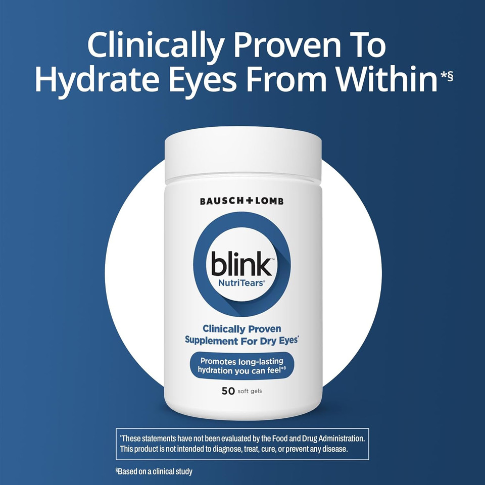 Blink Nutritears Clinically Proven Supplement For Dry Eyes, 50 Softgels, Eye Care Supplement To Hydrate Eyes From Within For Long Lasting Relief You Can Feel
