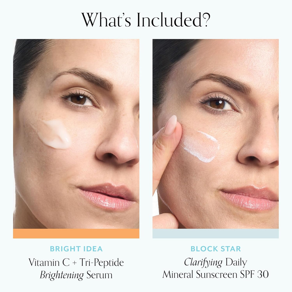 Bliss Bright Idea Vitamin C Serum + Clarifying Block Star Spf 30 Daily Mineral Sunscreen Bundle  Antioxidant Serum For Radiant Skin & Lightweight Mineral Spf Protection  Cruelty-Free, Clean