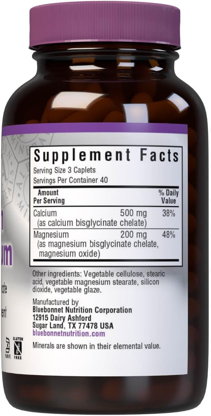 Bluebonnet Albion Chelated Calcium Magnesium Caplets, 120 Count
