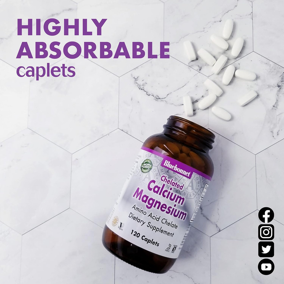 Bluebonnet Albion Chelated Calcium Magnesium Caplets, 60 Count