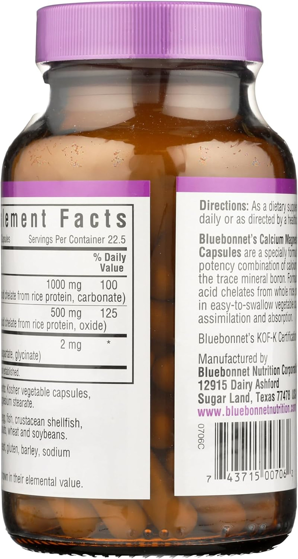 Bluebonnet Calcium Magnesium Plus Boron Vegetarian Capsules, Off White, 90 Count