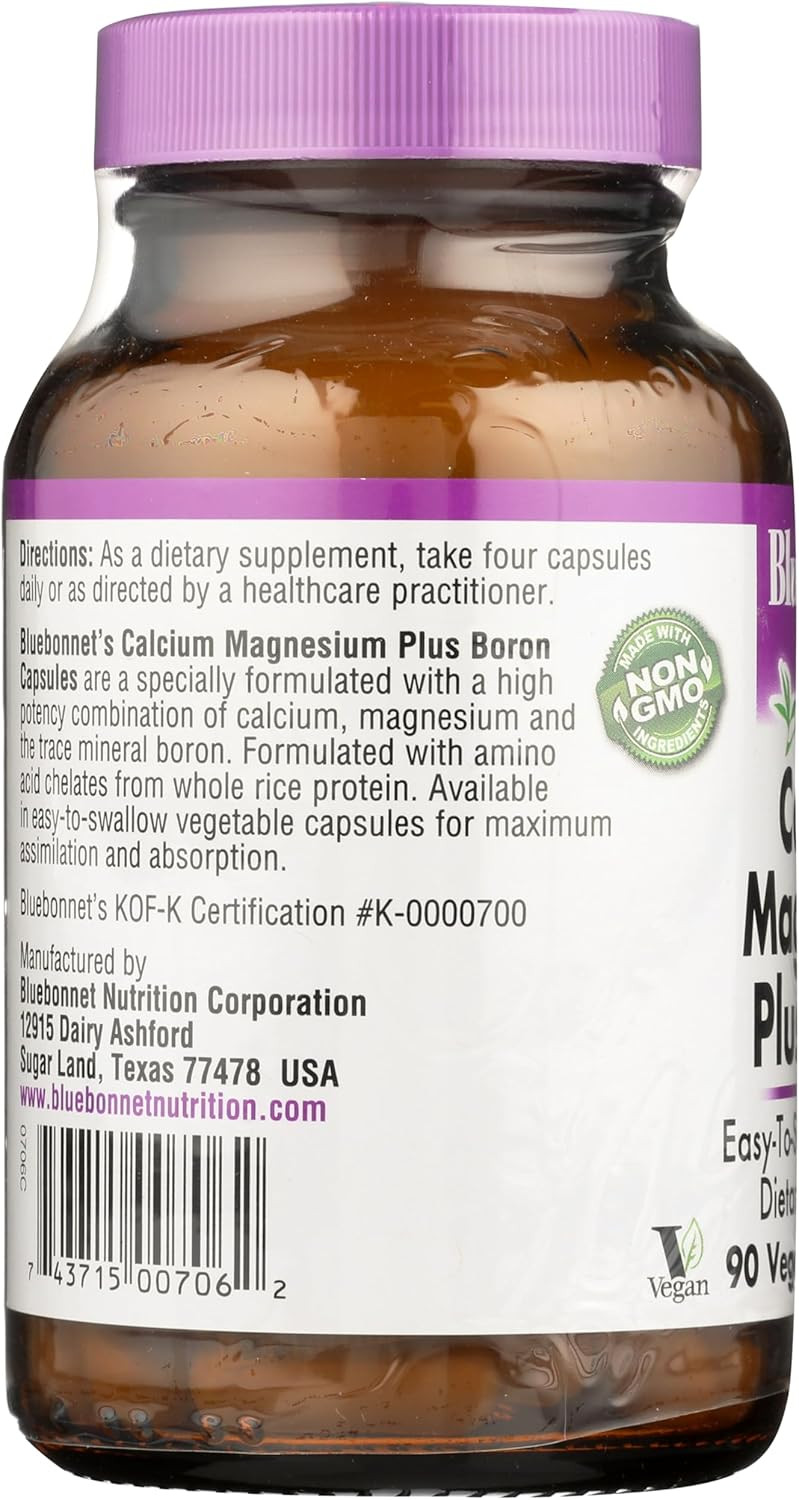 Bluebonnet Calcium Magnesium Plus Boron Vegetarian Capsules, Off-White, 180 Count