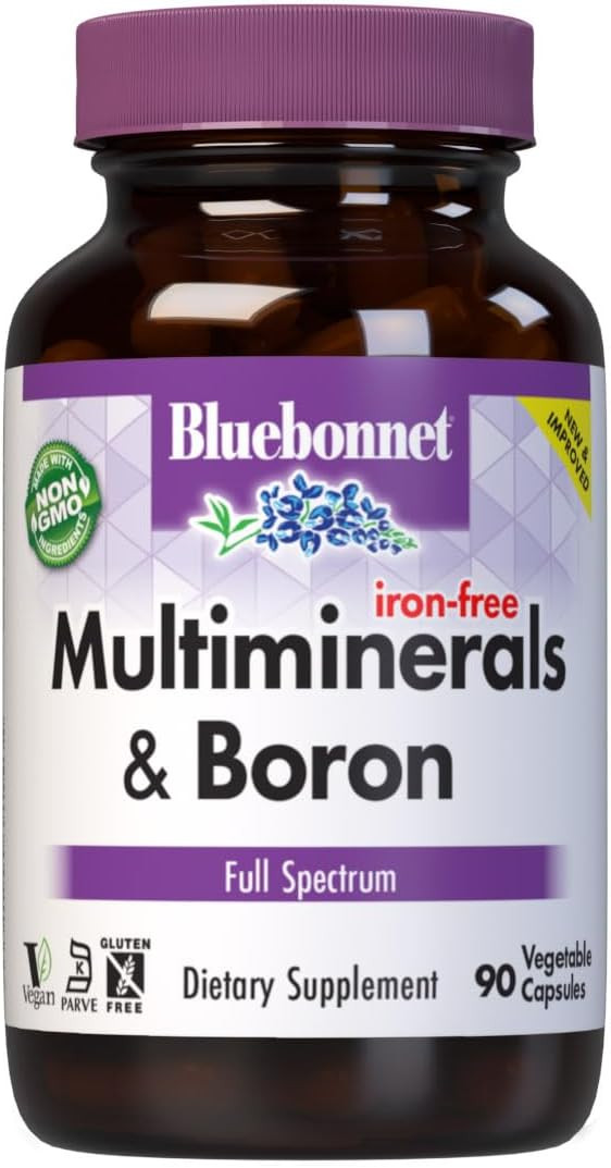 Bluebonnet Multi Mineral Plus Boron Vegetarian Capsules Without Iron,White 90 Count