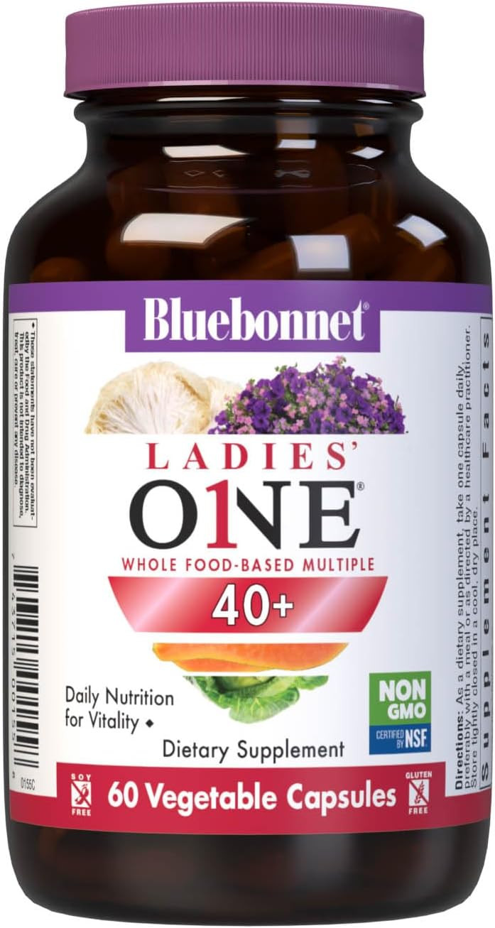 Bluebonnet Nutrition Ladies One 40+ Whole Food-Bed Multiple, Women Multivitamin For Women 40+, Soy-Free, Non-Gmo, Gluten Free, 60 Vegetable Capsules, 60 Servings