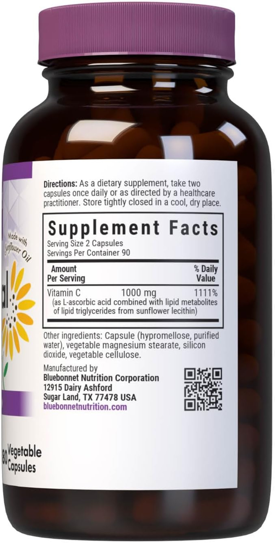 Bluebonnet Nutrition Liposomal Vitamin C 1000 Mg, Made With Sunflower Oil, Immune & Joint Comfort*, Vegan, Kosher, Non-Gmo, Gluten-Free, Soy-Free Milk-Free, 180 Vegetable Capsules, 90 Servings