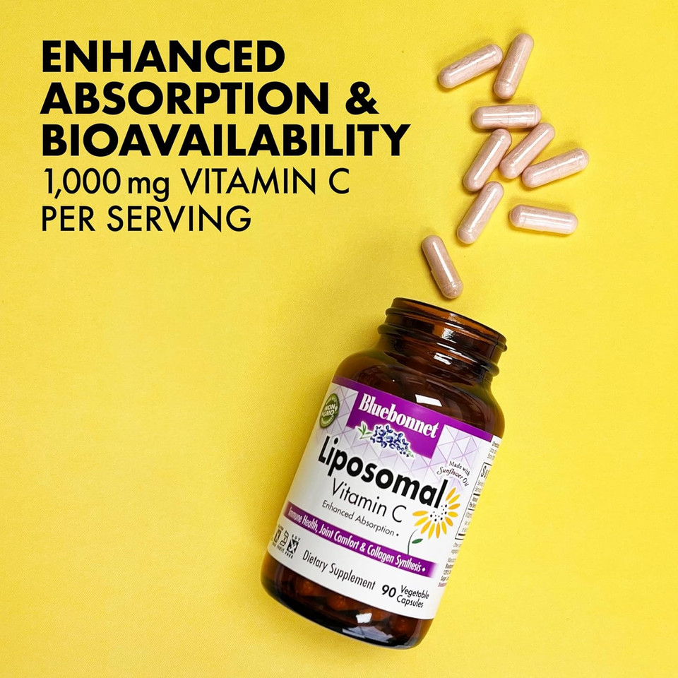 Bluebonnet Nutrition Liposomal Vitamin C 1000 Mg, Made With Sunflower Oil, Immune & Joint Comfort*, Vegan, Kosher, Non-Gmo, Gluten-Free, Soy-Free Milk-Free, 180 Vegetable Capsules, 90 Servings