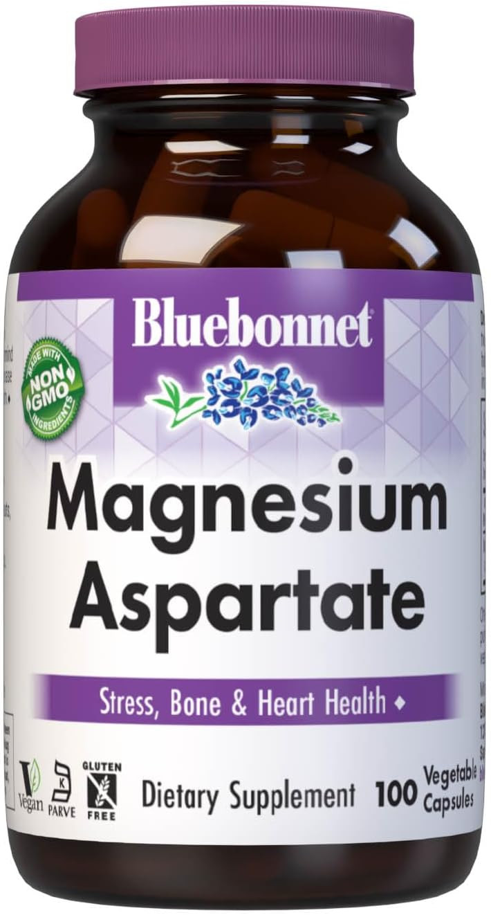 Bluebonnet Nutrition Magnesium 400 Mg Chelated Magnesium Aspartate Daily Mineral, Heart & Bone Support* Supplement For Men & Women Vegan, Non-Gmo - 200 Vegetable Capsules