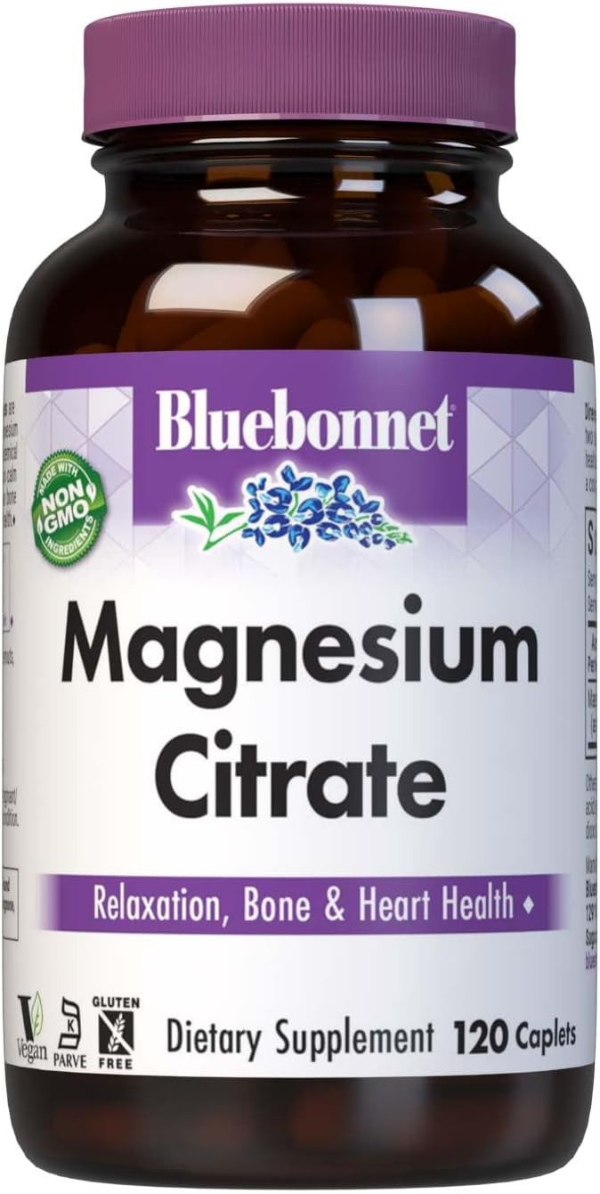 Bluebonnet Nutrition Magnesium Citrate (400Mg Of Magnesium)- Maximum Absorption - Supports Immune Health & Energy Production - Soyfree, Gluten-Free, Non-Gmo, Kosher, Dairy Free, Vegan, 60 Caplets