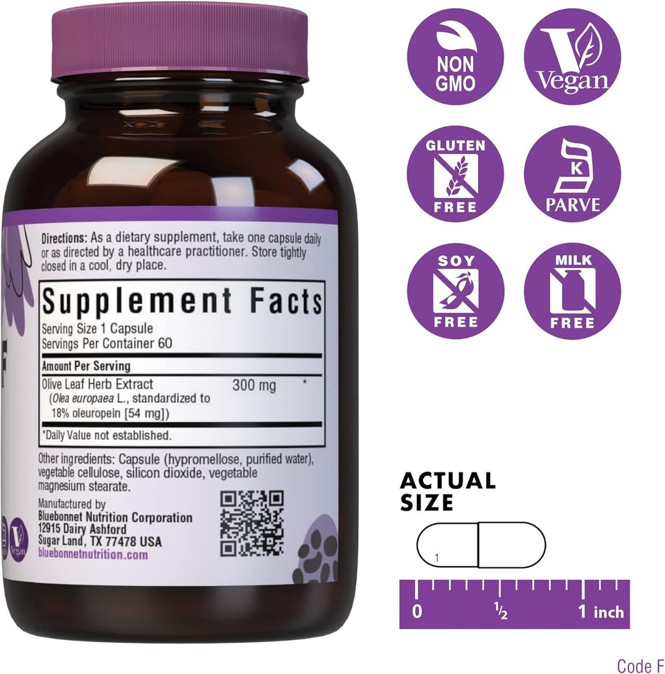 Bluebonnet Nutrition Standardized Olive Leaf Herb Extract, 60 Count