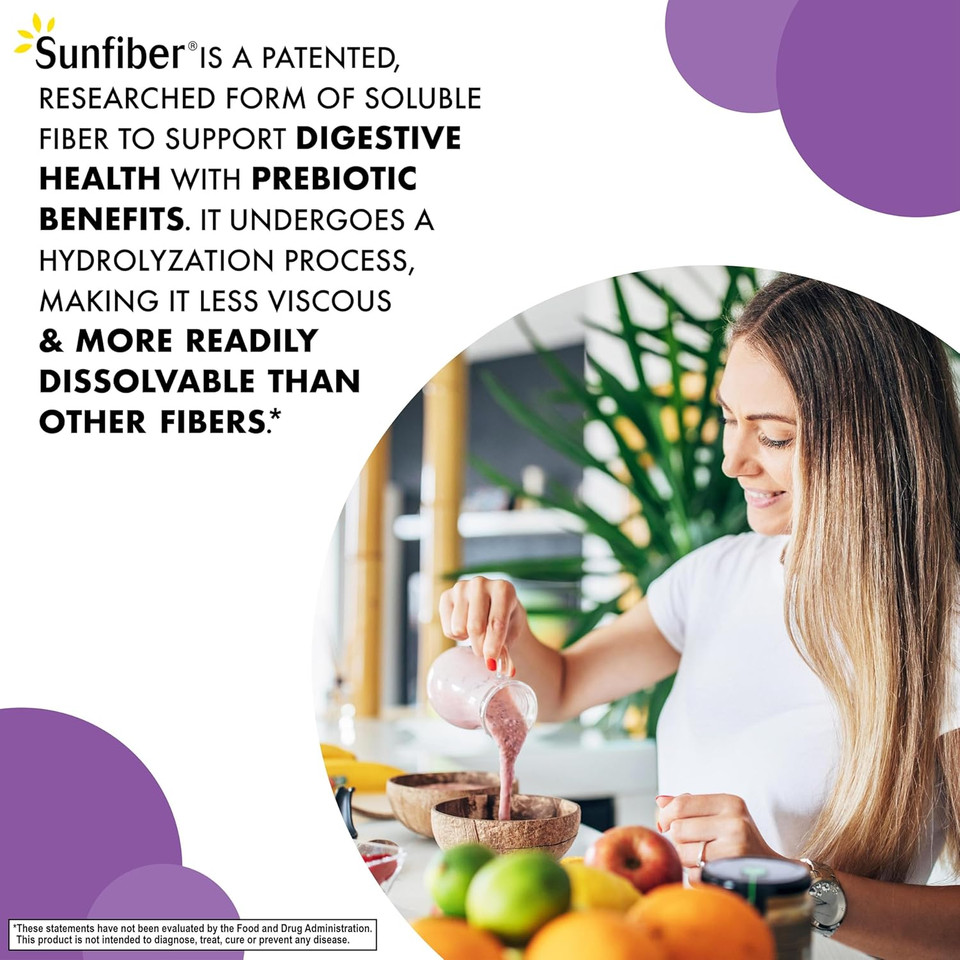 Bluebonnet Nutrition Sunfiber  6 G Of Plant Based Prebiotic Soluble Fiber  Supports Digestive Health* - Instant Dissolve  Non-Gmo, Vegan, Kosher, Low-Fodmap  Unflavored, 7.4 Oz, 30 Servings