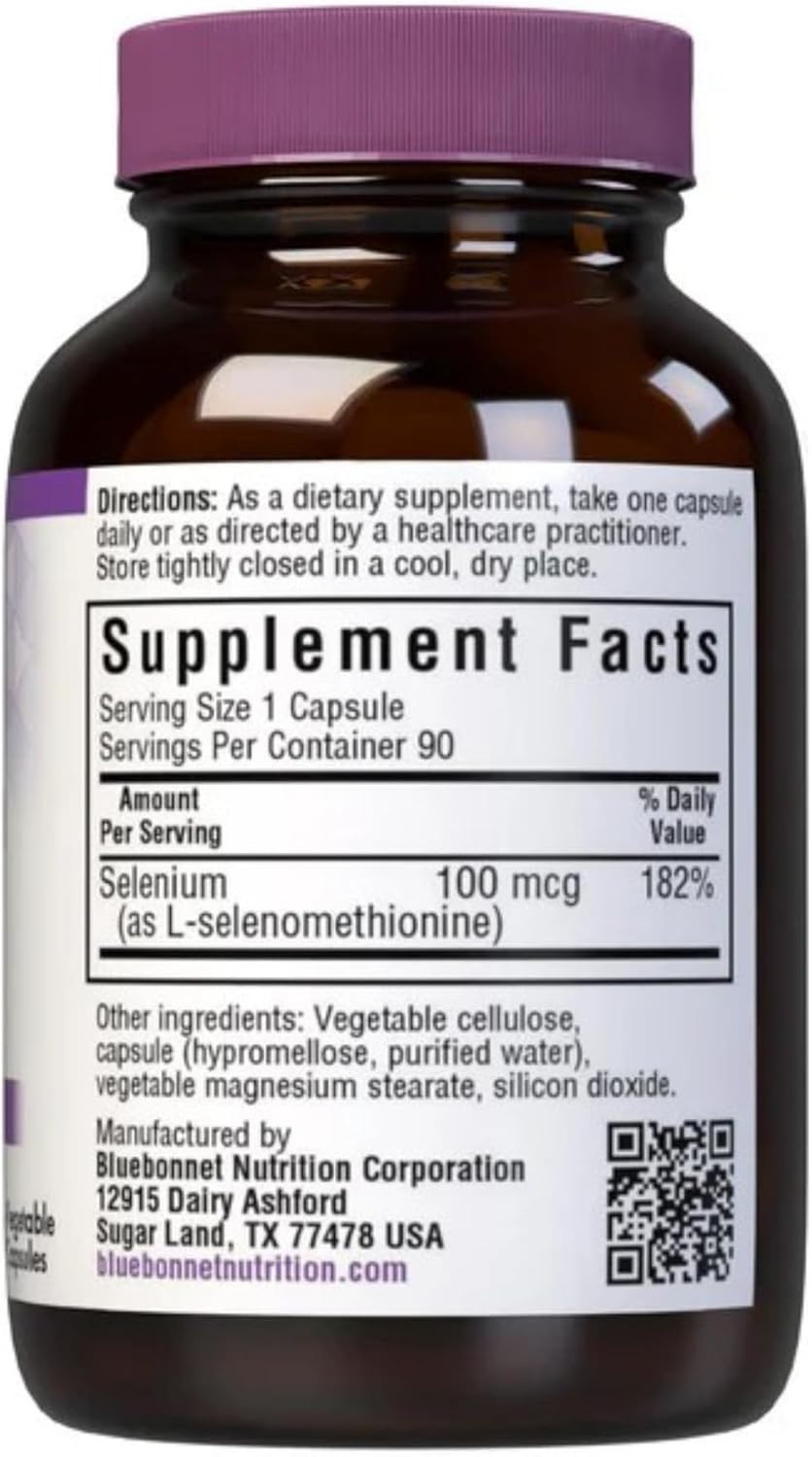 Bluebonnet Selenium 100Mcg Capsules (L-Selenomethionine) - Potent Antioxidant Support - Amino Acid Complex Selenium Supplement For Women & Men - Vegan, Non-Gmo, Gluten-Free - 90 Vegetable Capsules