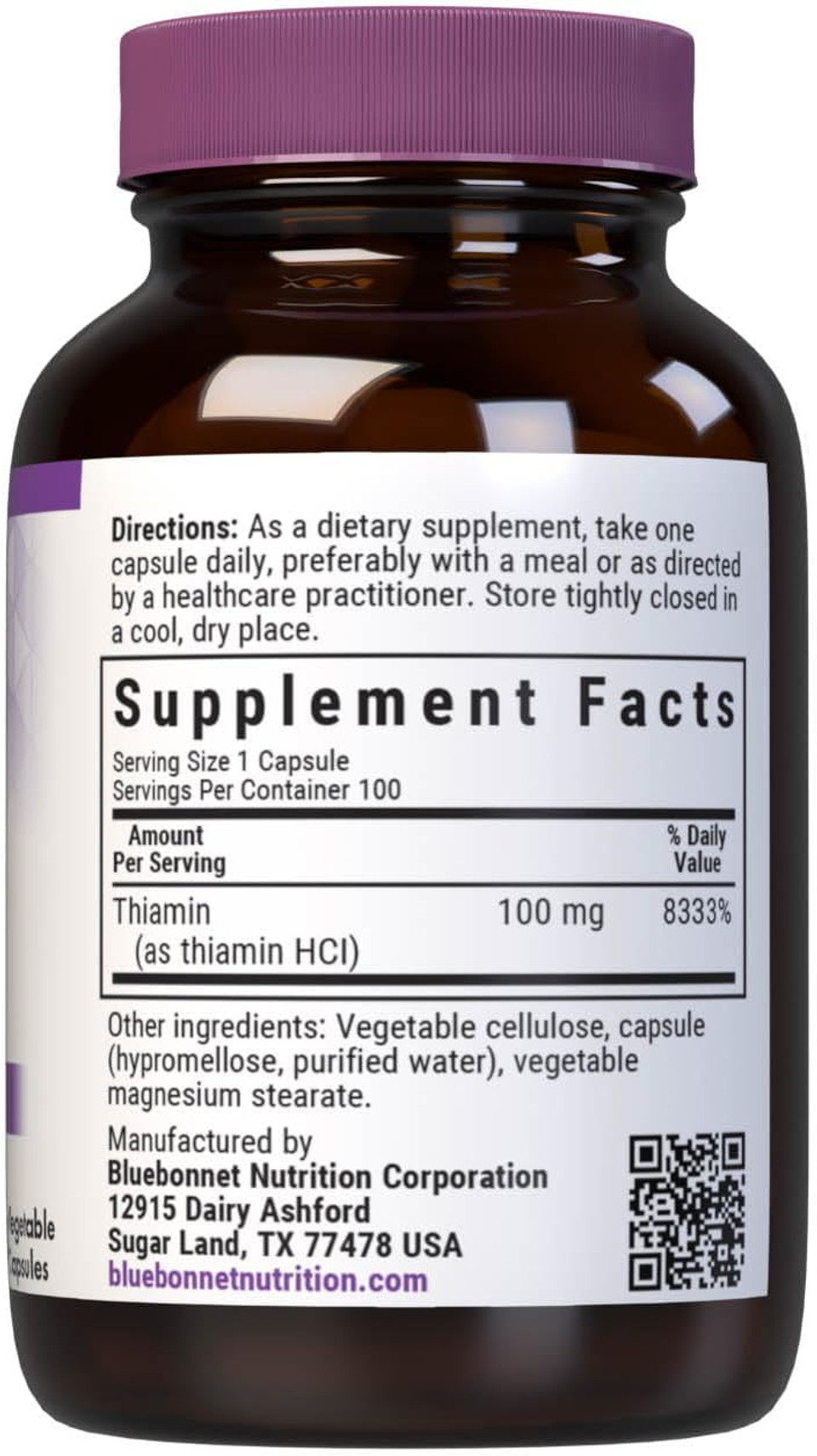 Bluebonnet Vitamin B1 100 Mg - Mood Support & Energy Vitamins For Women & Men* - Thiamin Hcl - Non-Gmo, Vegan, Kosher, Gluten-Free - Soy & Dairy-Free - 100 Vegetable Capsules, 100 Day Supply