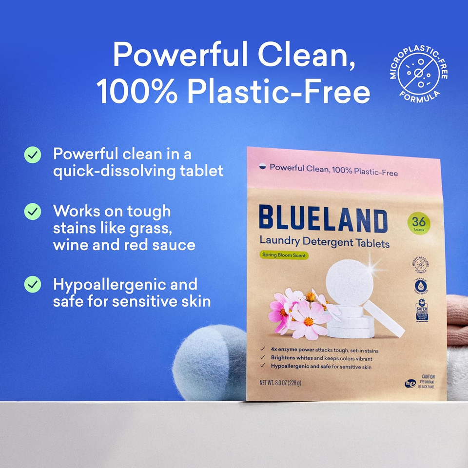 Blueland Laundry Detergent Tablets, 36 Count, Spring Bloom Scent, Plastic-Free Eco-Friendly Pods, Sheets, Liquid Alternative - Natural, Gentle