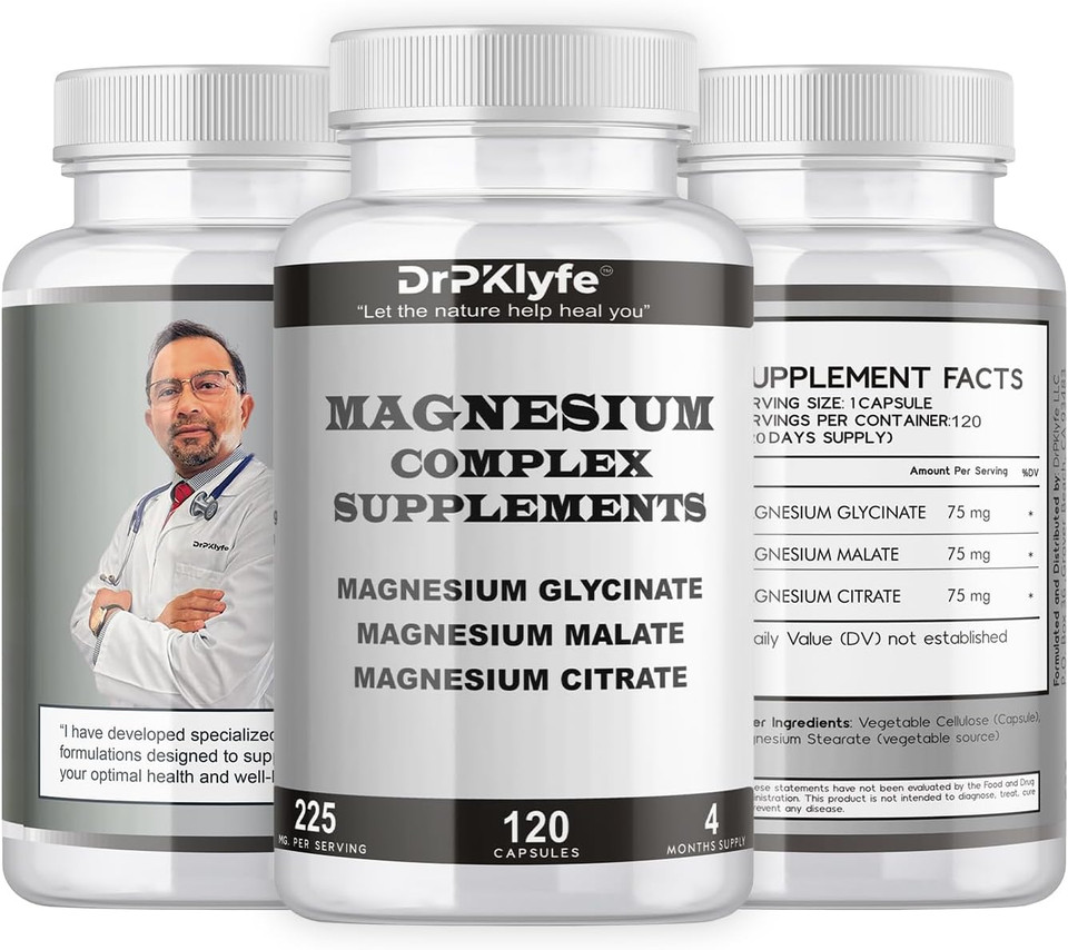 Board Certified Internist'S Recommendation: Magnesium Complex Capsule| Glycinate |Malate|Citrate For Optimal Health|225Mg, 4 Months Supply For Heart, Muscle & Bone Health - Drpklyfe