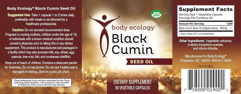 Body Ecology Black Cumin Seed Oil | Nutrient Rich Oil | Immune-Boosting Seed Oil | Non-Gmo And Vegan | 90 Count