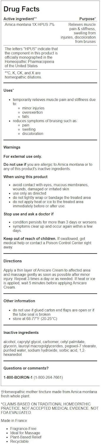 Boiron Arnicare Cream Natural Soothing Relief For Joint Pain, Muscle Pain, Swelling, Soreness, And Stiffness - Fast Absorbing And Fragrance-Free - 2.5 Oz