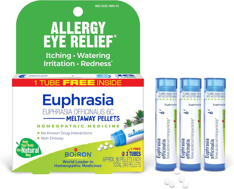 Boiron Euphrasia Officinalis 6C Homeopathic Medicine For Allergy Eye Relief, Itching, Watering, Irritation, Or Redness - 3 Count (240 Pellets)