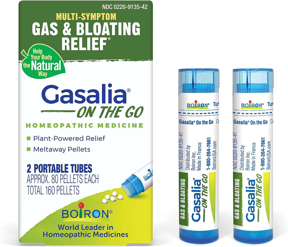 Boiron Gasalia On The Go Travel Essential For Relief From Gas Pressure, Abdominal Pain, Bloating, And Discomfort - 2 Count (160 Pellets)