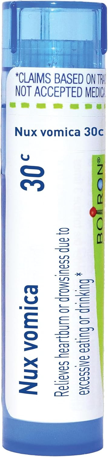 Boiron Nux Vomica 30C For Heartburn Or Drowsiness Due To Excessive Eating Or Drinking - 80 Pellets
