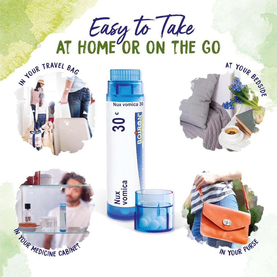 Boiron Nux Vomica 30C For Heartburn Or Drowsiness Due To Excessive Eating Or Drinking - 80 Pellets