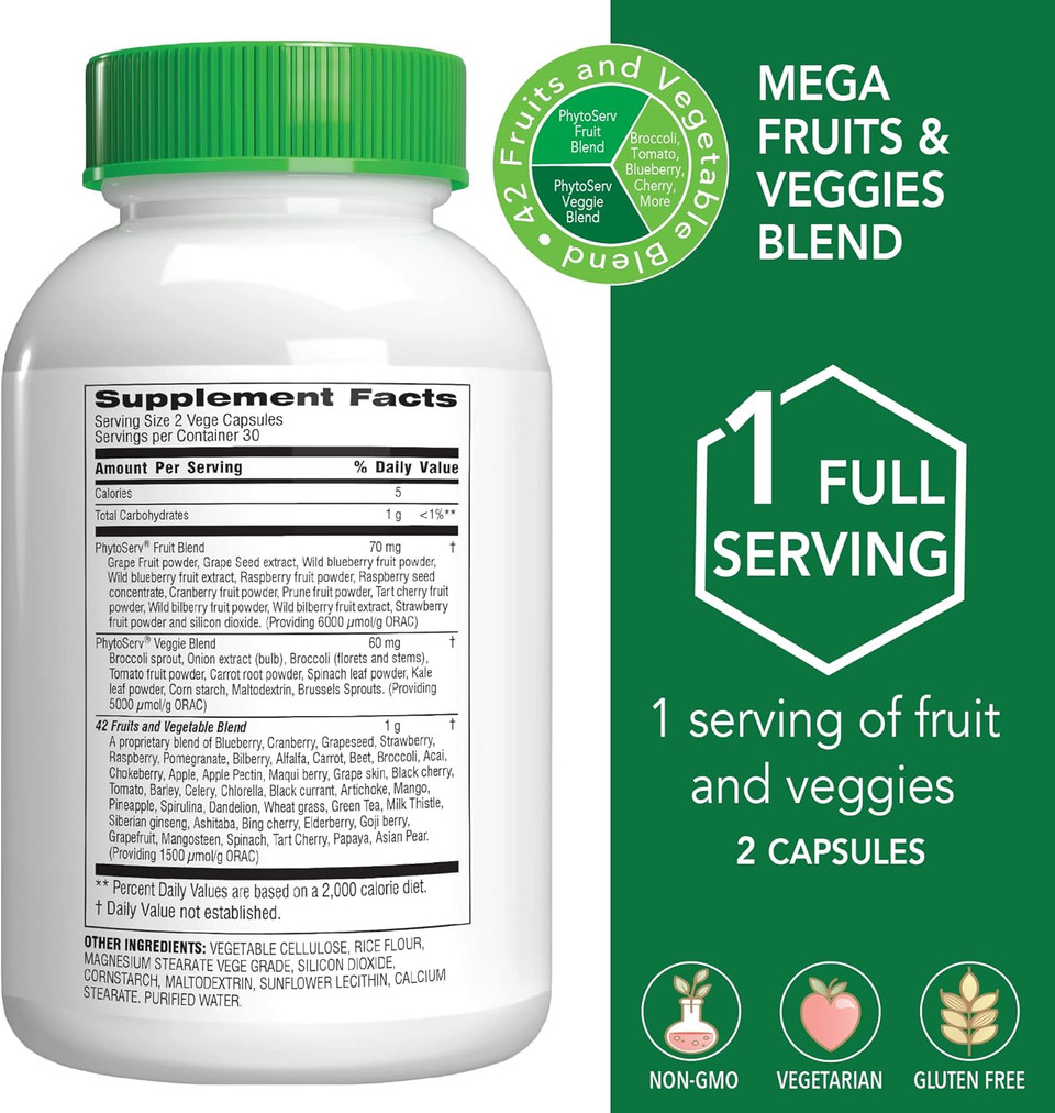 Botanic Choice Mega Fruits And Veggies Blend (60 Capsules) + Passion Flower Extract (1 Fl Oz) Bundle - Energy Balance & Superfood Supplement + Relaxation Support