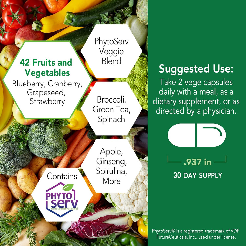 Botanic Choice Mega Fruits And Veggies Blend (60 Capsules) + Rosemary Leaf Extract (1 Fl Oz) Bundle - Energy Balance & Superfood Supplement + Concentration & Memory Support