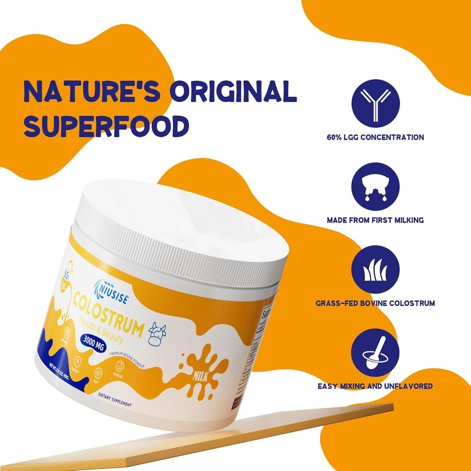 Bovine Colostrum Supplement Powder, Bovine Colostrum Superfood For Gut Health, Bone & Immune Support, Natural Igg Bovine Colostrum Supplement For Skin & Hair, Easy To Mix