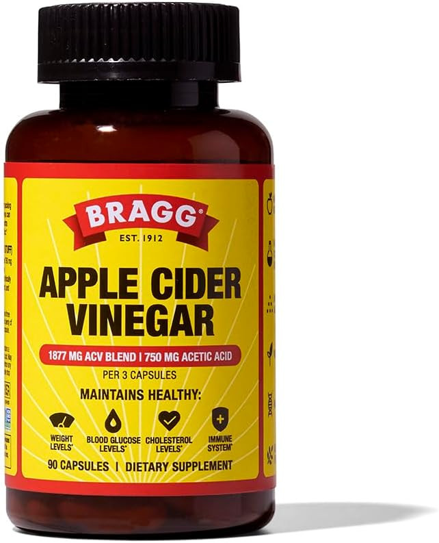 Bragg Original & True Energy Apple Cider Vinegar Capsules - Vitamin D3 & Zinc - B-12 Vitamins  Caffeine Free - 750Mg Of Acetic Acid  Immune & Weight Management Support - Non-Gmo, Vegan, Gluten