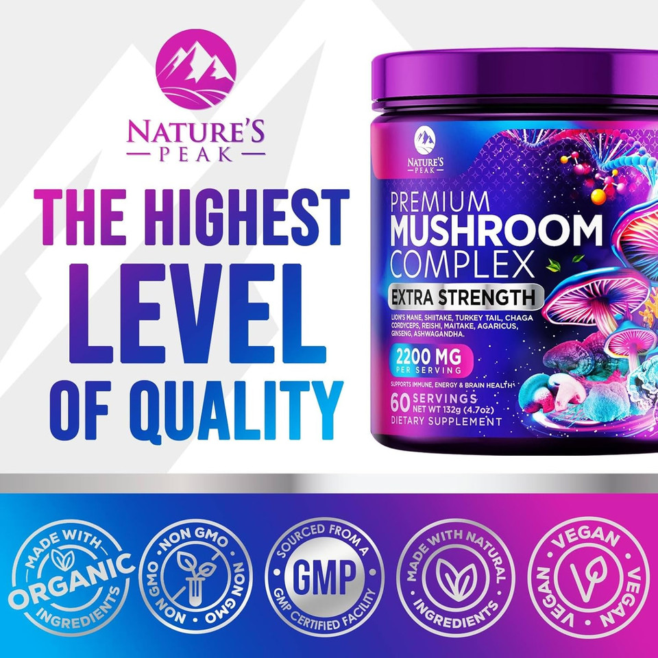 Brain Mushroom Powder - Mushroom Extract Powder, 11 In 1 Complex Mushroom Supplement With Organic Lions Mane, Reishi, Cordyceps, Chaga, Turkey Tail, Maitake For Energy & Immune Support - 60 Servings