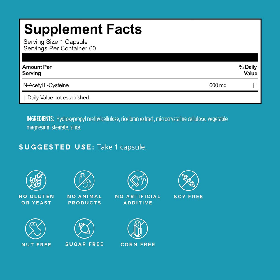 Brainmd Nac - 60 Vegan Capsules - Antioxidant + Immune Support - Gluten Free - 60 Servings