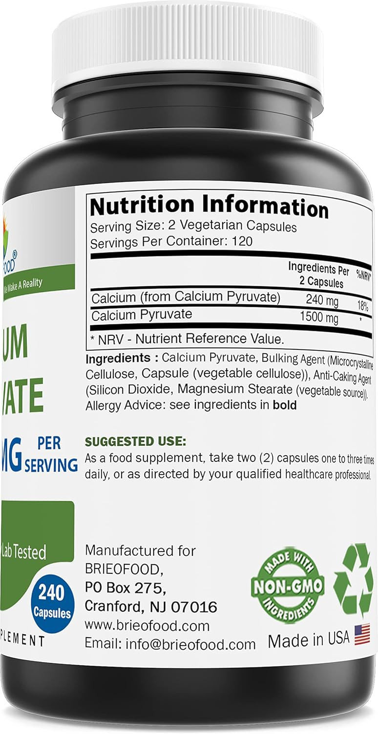 Brieofood Calcium Pyruvate 1500Mg Per Serving - 240 Vegetarian Capsules