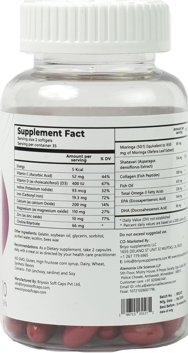 Briyo All Around Mom - Dietary Supplement For Postnatal Support Enhances Recovery, Promotes Overall Well-Being - All-In-One Solution - Collagen, Vitamins & Minerals, Omega3, And More - 60 Softgels