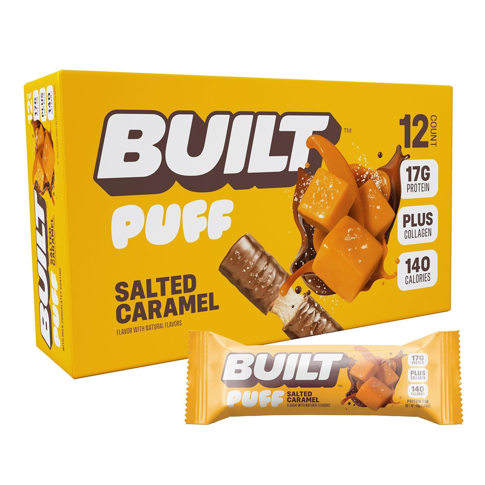 Built Bar, Puff Protein Bars, Mint Chip Puff, 17G Protein Snacks, On-The-Go Bars, Only 140 Calories, 6G Sugar, Collagen, Gluten Free, 12 Count