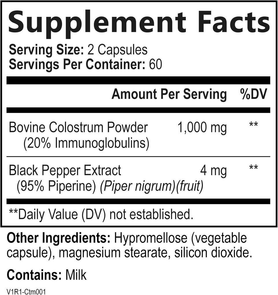 Built By Nature Colostrum Supplement, 120 Capsules - 1000Mg Grass Fed Bovine Colostrum Powder From First Milkings, 20% Igg Immunoglobulins  Gut Health, Immune Support, Hair & Skin Wellness