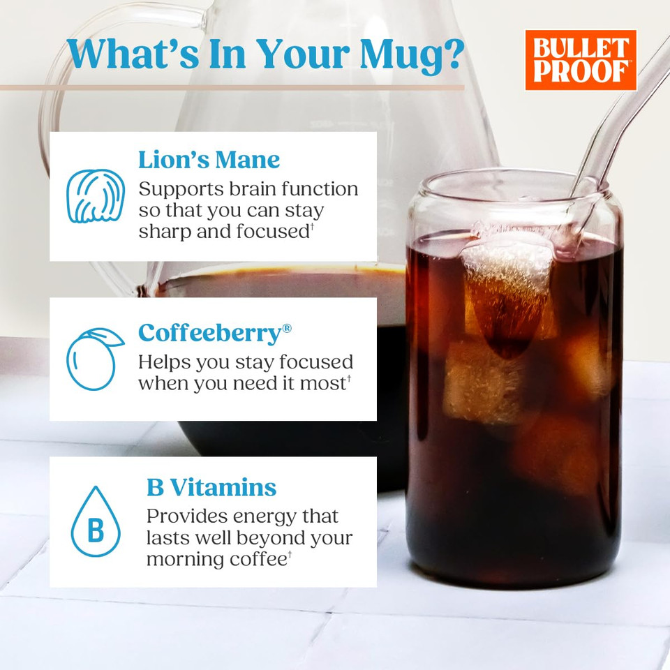 Bulletproof The High Achiever Cold Brew Coffee, 10 Ounces, Medium-Dark Roast Enhanced Coffee With Lion'S Mane Mushroom, B Vitamins, And Adaptogens For Energy And Focus