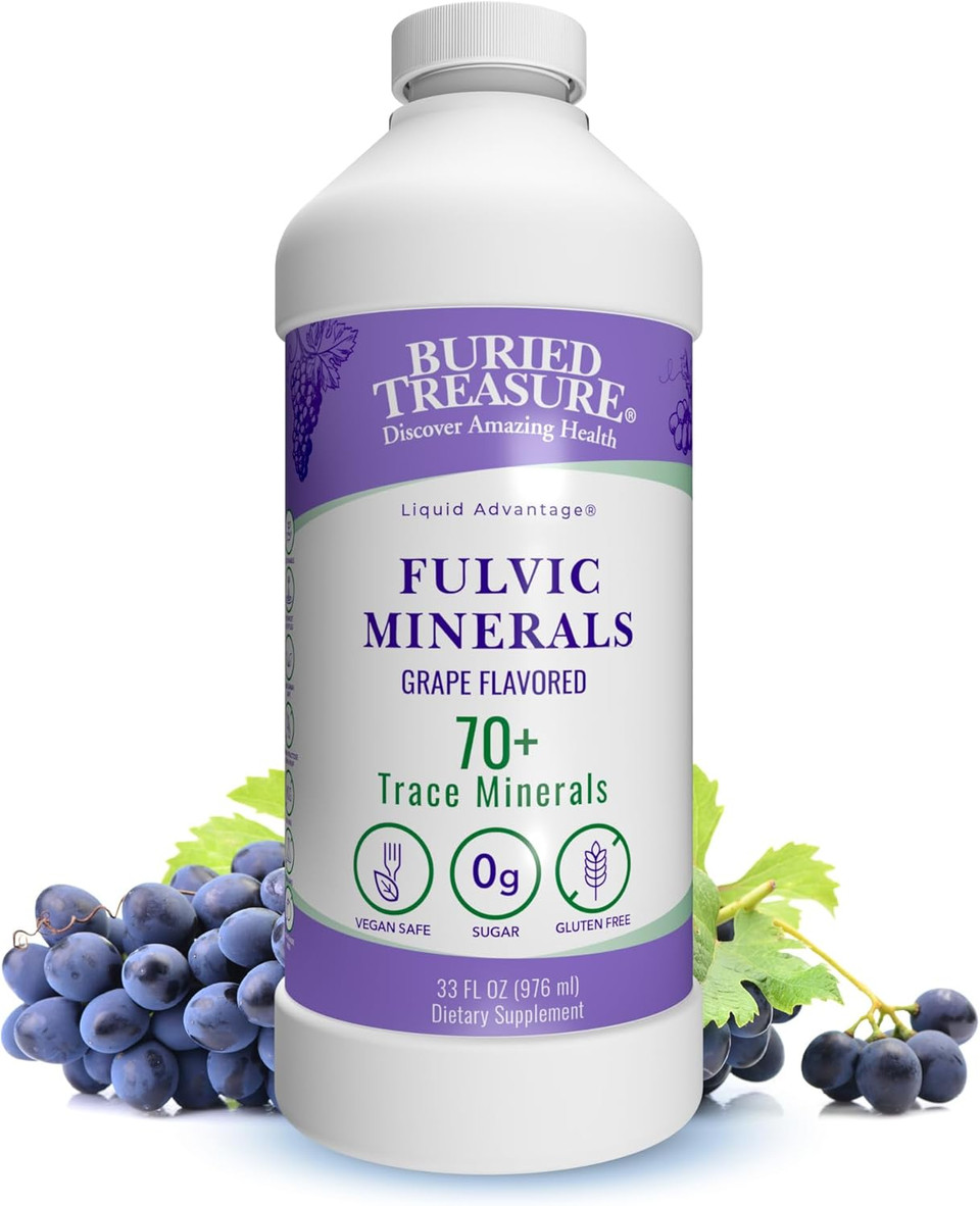 Buried Treasure Fulvic Minerals Grape Flavored  Colloidal Minerals From Humic Fulvic Acid, Electrolytes From Trace Minerals For Recovery And Wellness Support. Add To Water  32 Servings