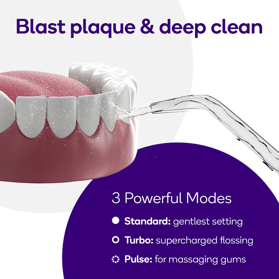 Burst Electric Water Flosser For Teeth Cleaning (3 Modes/Rose Gold) | Cordless | Plaque Removal Between Braces & Dental Work | Portable Floss | Refillable 110Ml Tank